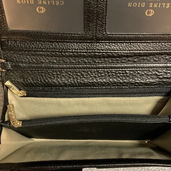 Céline Dion Collection - Black Leather Wallet/ Purse with Shoulder Straps - Picture 7 of 11